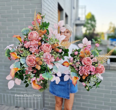 Décoration de pierre tombale avec Rose abricot et Calla d'automne - Composition + bouquet