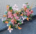 Tombstone decoration with apricot rose and autumn calla - composition + bouquet