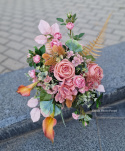 Tombstone decoration with apricot rose and autumn calla - composition + bouquet