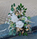 Tombstone decoration with white hydrangea- composition + bouquet