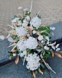 Tombstone decoration with white hydrangea- composition + bouquet