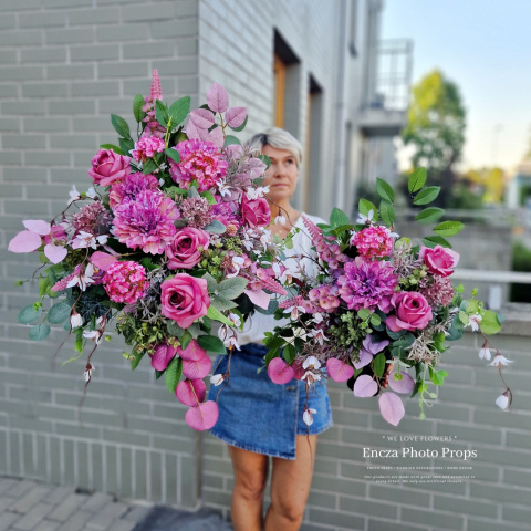 Tombstone decoration with purple peonia and rose - composition + bouquet