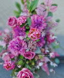 Tombstone decoration with purple peonia and rose - composition + bouquet