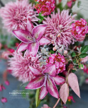 Tombstone with pink chrysanthemum and purple lily - composition + bouquet