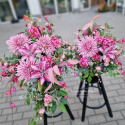 Tombstone with pink chrysanthemum and purple lily - composition + bouquet