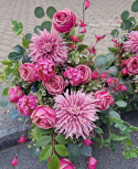 Tombstone with pink chrysanthemum - composition + bouquet